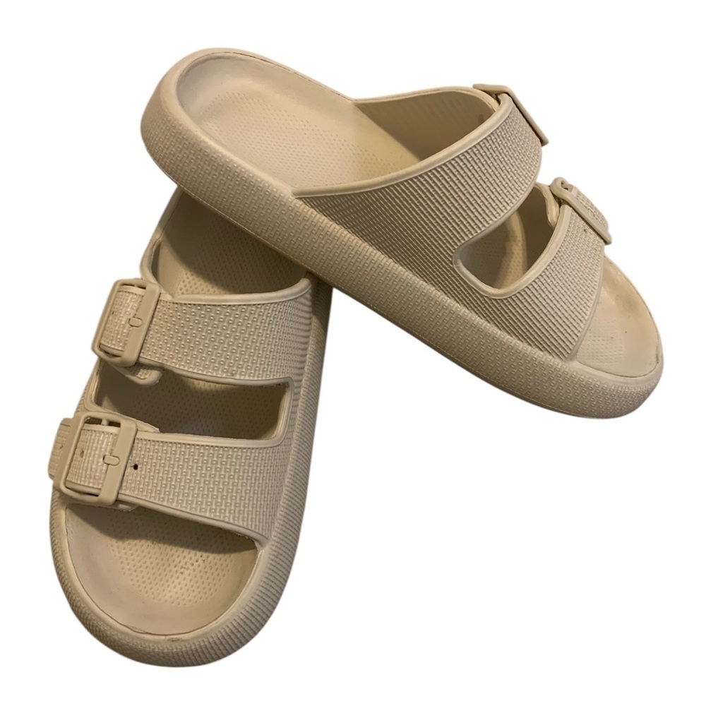 Chic Beige Double Buckle EVA Slides EUR 38-40 (US 7.5-9)
